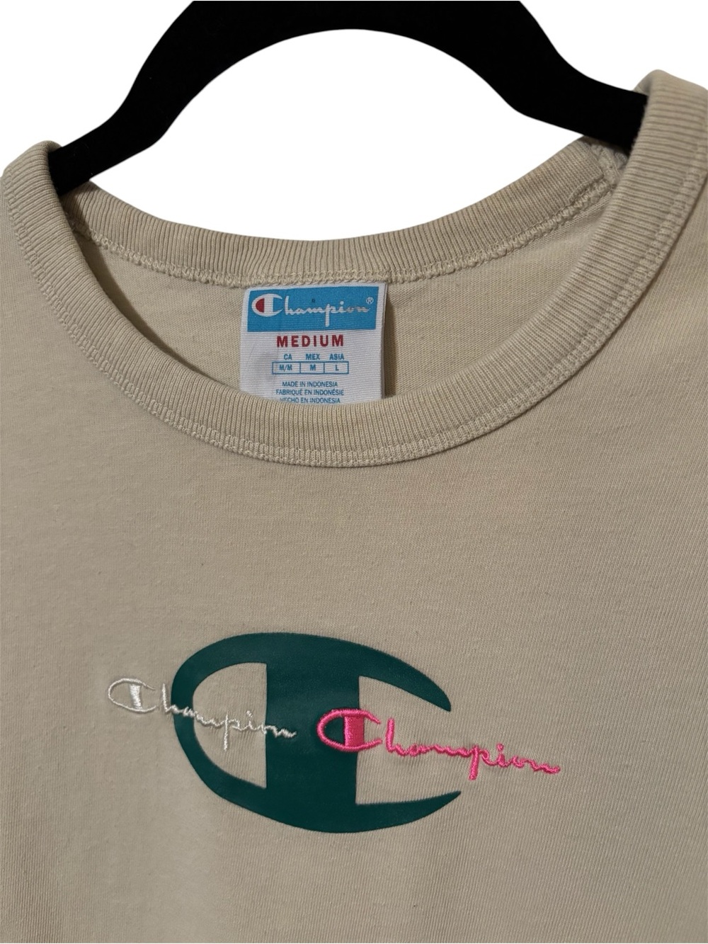 Champion Beige Short-Sleeve T-Shirt with Green Emblem - Picture 3 of 5